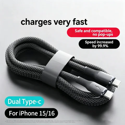 Cable de datos trenzado de alta potencia de 100W con doble interfaz Tipo C y USB A a Tipo C, cable de transferencia seguro y estable para portátil.