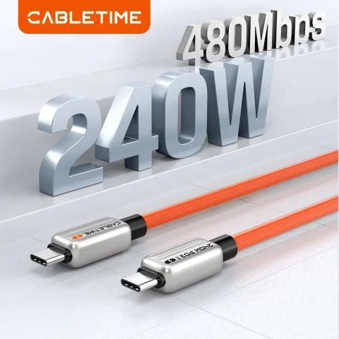 CABLETIME Cable PD de 240W Cable USB C a USB C Adaptador de cargador rápido Cable tipo C a C Cable de alimentación para computadora portátil Macbook Samsung iPad