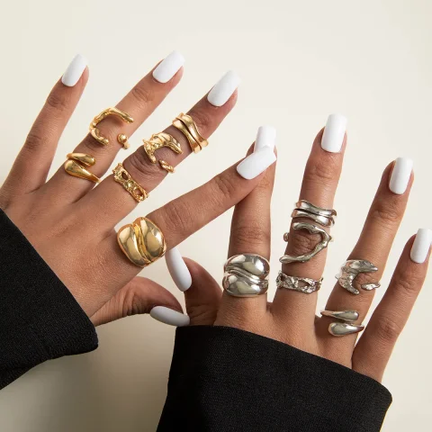 6 unids/set Vintage anillos irregulares conjunto geométrico Metal oro plata Color anillo abierto para niñas mujeres hombres gótico Punk pareja joyería