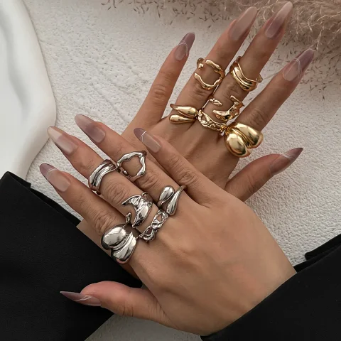 6 unids/set Vintage anillos irregulares conjunto geométrico Metal oro plata Color anillo abierto para niñas mujeres hombres gótico Punk pareja joyería