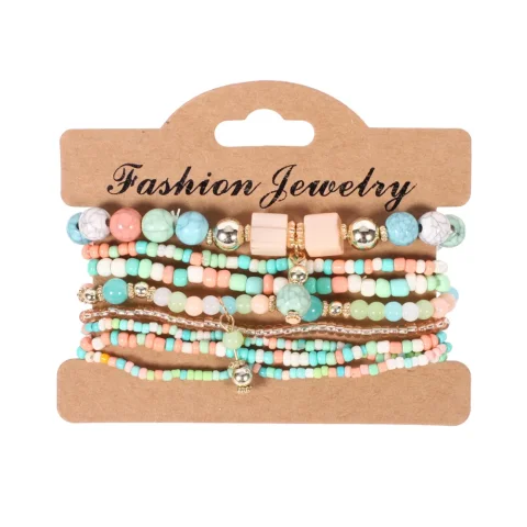 Conjunto de pulsera de cuentas bohemias hechas a mano para mujer, brazalete de cadena con cuentas coloridas de verano, accesorios de joyería Bohemia para niñas