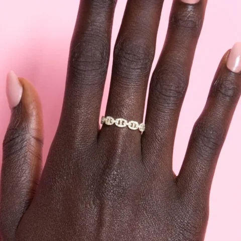 Anillo de eslabones de Hip Hop para mujer, anillos apilables de circón con microincrustaciones de Color dorado, joyería femenina, accesorios Punk, venta al por mayor, R720
