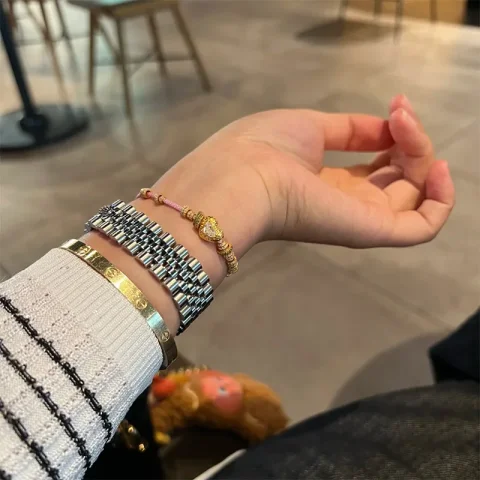 Pulseras de estilo dulce y lujoso para mujer, cuerda trenzada rosa de alta gama con diamantes, pulsera en forma de corazón, regalo de joyería 4