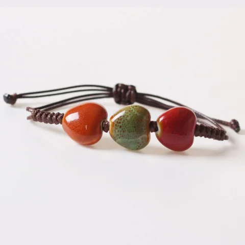 Pulsera de cuentas de cerámica para mujer, cuerda ajustable, regalo de joyería hecho a mano