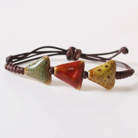 Pulsera de cuentas de cerámica para mujer, cuerda ajustable, regalo de joyería hecho a mano 5