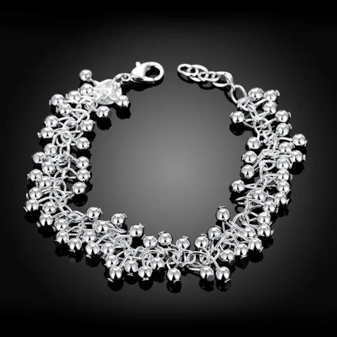 Pulseras de Plata de Ley 925 con Dijes y Cadena de Cuentas, Elegantes y Bonitas para Mujer, Pulsera de Uvas, Joyería para Boda