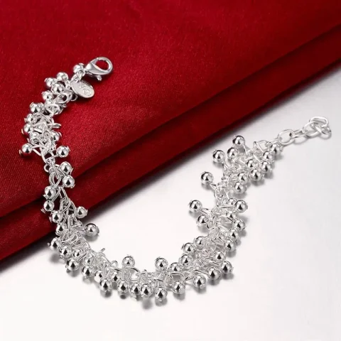 Pulseras de Plata de Ley 925 con Dijes y Cadena de Cuentas, Elegantes y Bonitas para Mujer, Pulsera de Uvas, Joyería para Boda 4