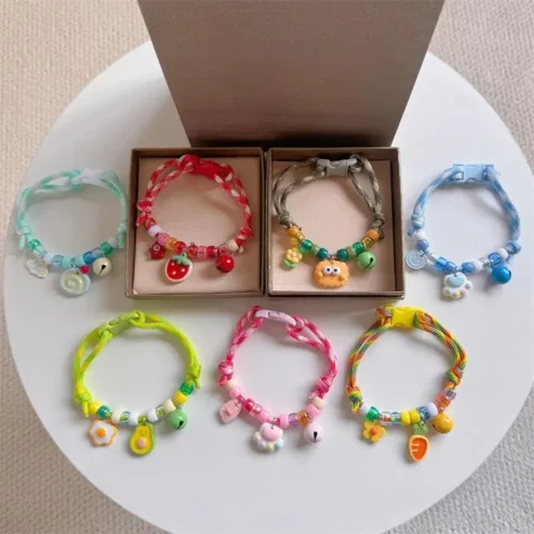 Lindo animal de compagnie colorido con campanas ajustable gato cachorro Collar trenzado gato cuello cadena gato
