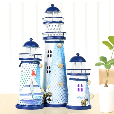 Estatuilla de faro del océano mediterráneo, linterna, torre, baliza, portavelas en miniatura, decoración Náutica para el hogar, regalo artesanal de boda 1