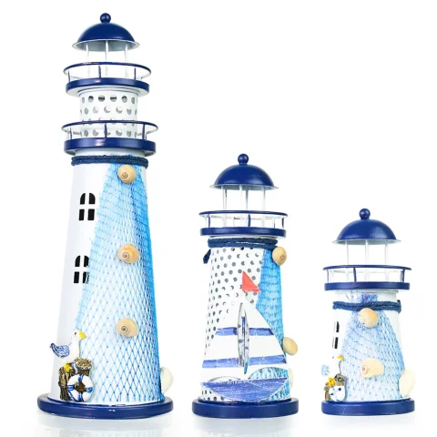Estatuilla de faro del océano mediterráneo, linterna, torre, baliza, portavelas en miniatura, decoración Náutica para el hogar, regalo artesanal de boda 2