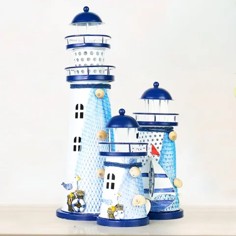 Estatuilla de faro del océano mediterráneo, linterna, torre, baliza, portavelas en miniatura, decoración Náutica para el hogar, regalo artesanal de boda 3