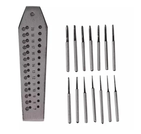 Herramienta de reparación de relojes, placa de roscado, tornillo, juego de placa microgrifo, tornillo de abrazadera, patrón de placa de tornillo, juego de troqueles, 14 grifos, herramienta de joyería