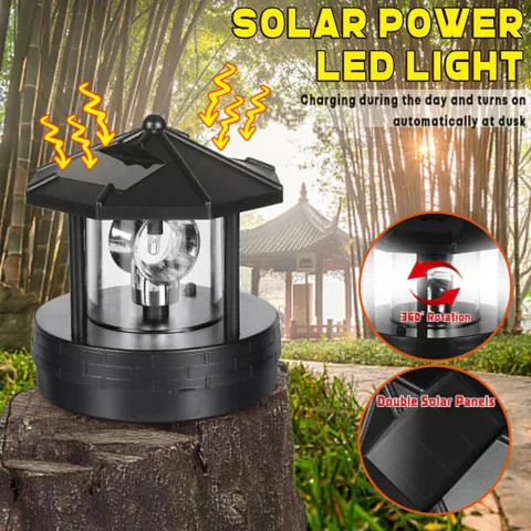 D2 Luz Solar para exteriores, faro giratorio LED impermeable, luz Solar, torre de baliza, Lámpara decorativa para jardín, césped y Patio 3