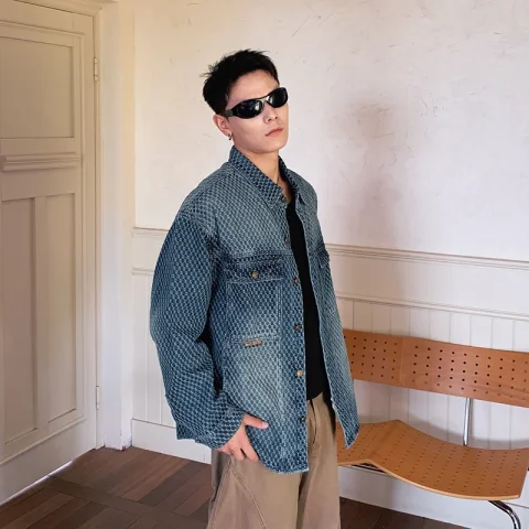 Chaqueta de Mezclilla Jacquard Lavada para Hombre, Estilo Urbano Americano, Holgada e Informal, para Primavera y Otoño, Talla Grande