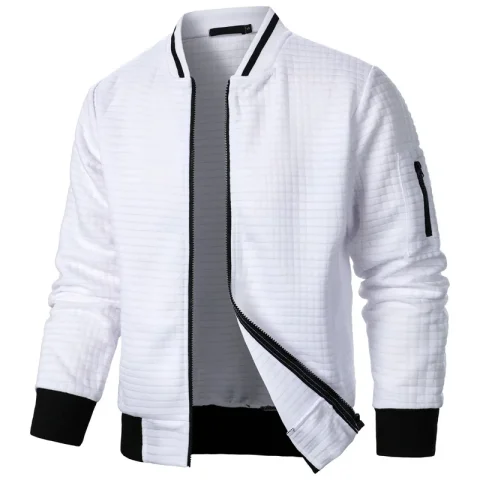 Chaqueta de manga larga con cremallera para hombre, abrigo informal a cuadros con cuello redondo, color liso, para otoño y primavera, S-XXXL