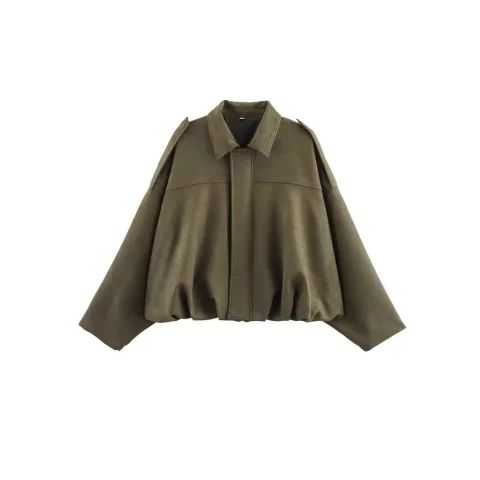 Chaquetas Casuales para Mujer, Cuello Camisero, Manga Larga, Estilo Bomber Corto, OUFY-202519