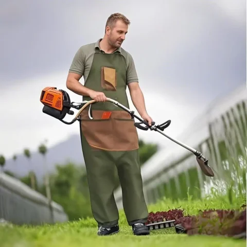 Delantal de jardín, Delantal Hombre, Delantal de cosecha con bolsillos, Impermeable, Ajustable, Rodillas reforzadas para cortar césped y cortar césped 3