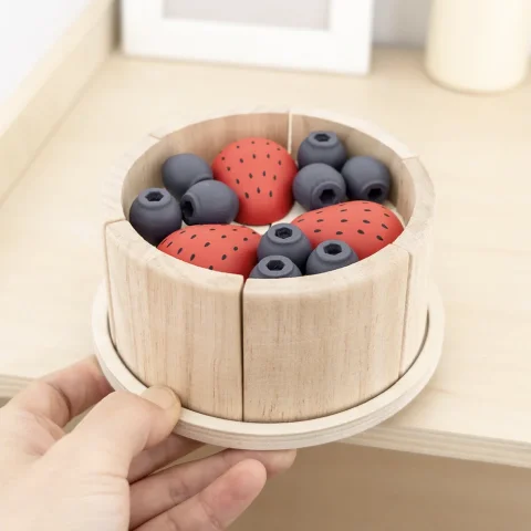 Juego de simulación de cocina para niños, juguetes de simulación de madera, pastel de cumpleaños de fresa y arándanos, juego de casa de rol, juguetes educativos