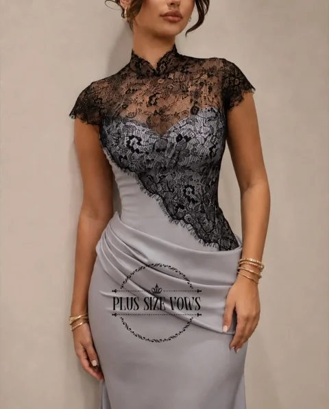Elegantes Vestidos de Noche Formales para Mujer, Corte Tubo, Cuello Alto, Mangas Cortas, Largos y Elegantes para Fiestas 3