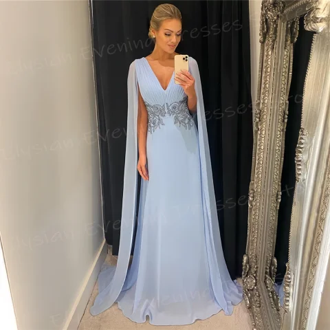 Vestidos De Noche elegantes De línea A para mujer, vestidos De fiesta De gasa con cuello en V Sexy encantador, apliques sin mangas, Vestido De Noche sin espalda