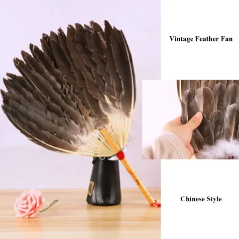 Abanico de plumas Vintage hecho a mano, abanico de mano artesanal, abanico de estilo chino, suministros de fiesta para puesta en escena, accesorios de fotografía