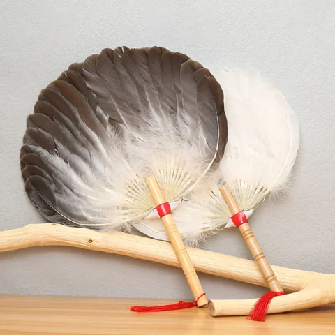 Abanico de plumas Vintage hecho a mano, abanico de mano artesanal, abanico de estilo chino, suministros de fiesta para puesta en escena, accesorios de fotografía