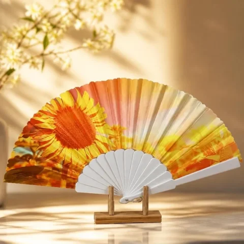 Abanico Plegable de Girasol, Artesanía Artística, Diseño Hecho a Mano, Abanico de Baile, Plegable, Retro, Decorativo para el Hogar