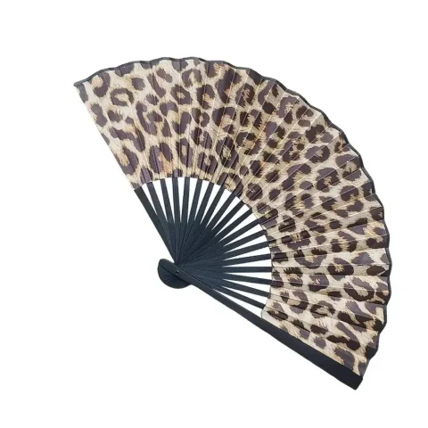 Abanico Plegable Duradero con Estampado de Leopardo y Marco Negro, Elegante Abanico de Danza Clásica, Abanico de Mano Grande y Ligero, Regalos para Mujeres 2