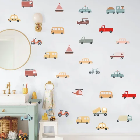 Coches de dibujos animados, camión, construcción, pegatina de pared para habitación de niños, vehículo para guardería, pegatina de pared de transporte para niños, decoración del hogar para dormitorio 3
