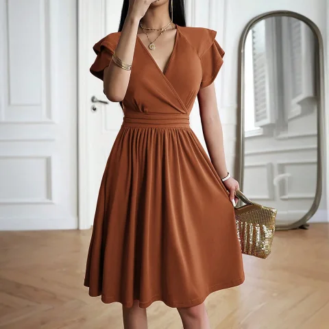 Elegante Vestido de Noche con Cuello en V y Corte en A, Vestidos Midi Largos Formales para Mujer, Vestidos de Fiesta Fluidos y Ajustados 3