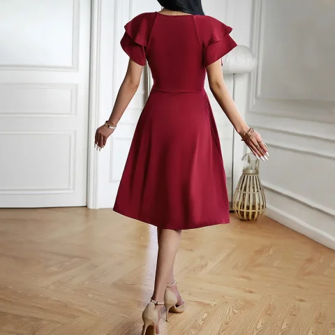 Elegante Vestido de Noche con Cuello en V y Corte en A, Vestidos Midi Largos Formales para Mujer, Vestidos de Fiesta Fluidos y Ajustados 4