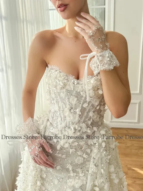 Vestidos elegantes para mujer para fiesta de noche, vestido de fiesta de encaje/columna, vestido largo de cumpleaños desmontable con escote en forma de corazón de marfil 5