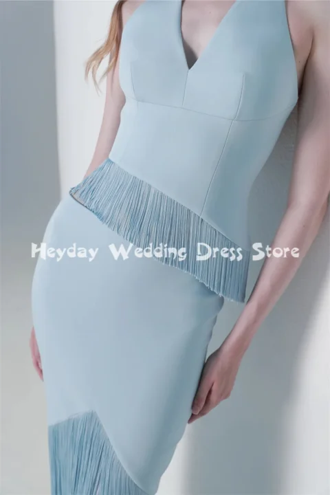 Elegante Vestido de Noche Tipo Tubo con Cuello Halter en V, Sin Mangas, con Borlas, Vestido Largo Formal para Invitadas de Boda, Graduación y Fiestas para Mujer, Personalizado 3