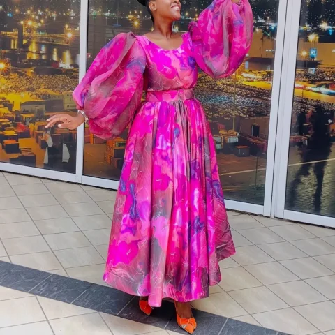Elegantes Vestidos Largos de Fiesta para Mujer de Talla Grande, Estampado Floral, Chifón, Manga Abullonada, Cuello Redondo, Corte Holgado hasta el Tobillo, Estilo Boho 3