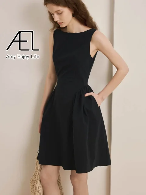 AEL Vestidos elegantes de verano para mujer, ropa acampanada, vestido ajustado sin mangas con cuello redondo 3
