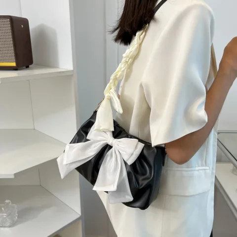 Bolso de hombro plisado con lazo para mujer, cartera femenina de diseño Simple, informal, a la moda 3