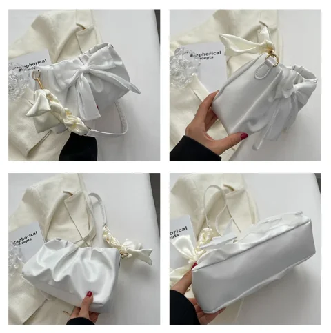 Bolso de hombro plisado con lazo para mujer, cartera femenina de diseño Simple, informal, a la moda 5