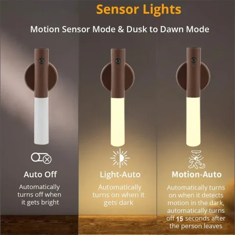 Luz nocturna con Sensor de movimiento, lámpara LED con Sensor magnético de madera, lámpara de pared inteligente recargable para armario, luz de noche con Control táctil