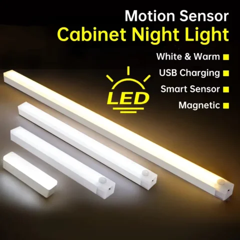Luces Nocturnas Inalámbricas LED con Sensor de Movimiento, Lámpara Recargable USB Magnética para Armario, Habitación, Escalera, Cocina, Gabinete
