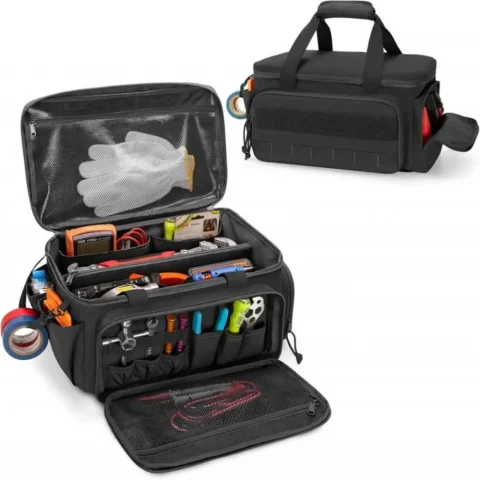 Bolsa de almacenamiento de herramientas con asa cómoda, Base gruesa acolchada, estuche de herramientas fácil de llevar, bolsa de herramientas resistente al agua de Color negro