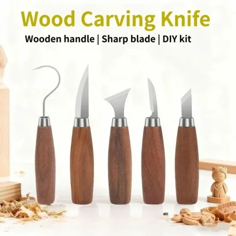 Juego de 5 Herramientas para Tallar Madera, Cinceles, Juego de Herramientas Manuales para Trabajar la Madera, Cuchillo Profesional para Tallar Madera, Herramienta para Pelar Madera