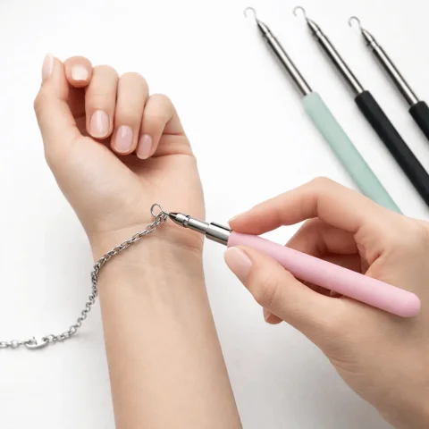 Herramienta de Ayuda para Pulseras de Acero Inoxidable, Retráctil, Ahorra Esfuerzo, Asistente para Cierres de Pulseras, Pequeño, Sólido, de Color Liso