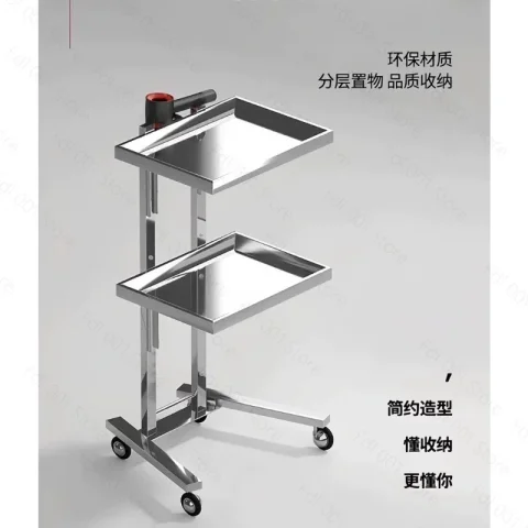 Carrito de herramientas plegable de acero inoxidable, carrito de almacenamiento para salón de belleza/barbería, banco de trabajo, carrito de herramientas de 2 niveles para supermercado