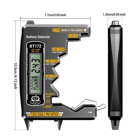 Detector capacidad batería que analiza baterías 3A D C 9V 12V 23A 18650 21700 pantalla doble Digital/barra alimentación 5