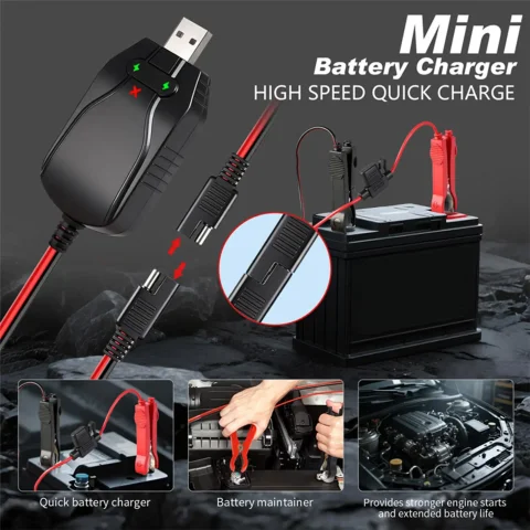 Cargador de batería para motocicleta, 12v, portátil, con carga inteligente, mantenedor de energía para exteriores, coche, barco, automoción 5