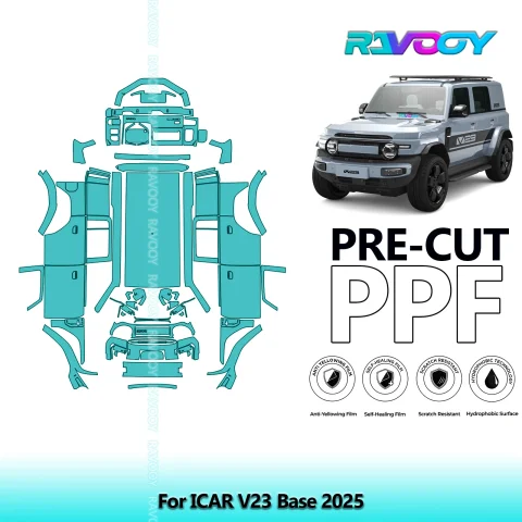 Película de protección de pintura PPF precortada con sujetador transparente para vehículo completo para ICAR V23 Base 2025