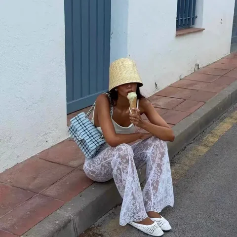 Harajuku moda verano hecho a mano mujeres sombrero de paja negro sombrero con forma de lámpara sombrero Casual playa sombrero para el sol escenario sombreros de lujo sombrero personalizado 3