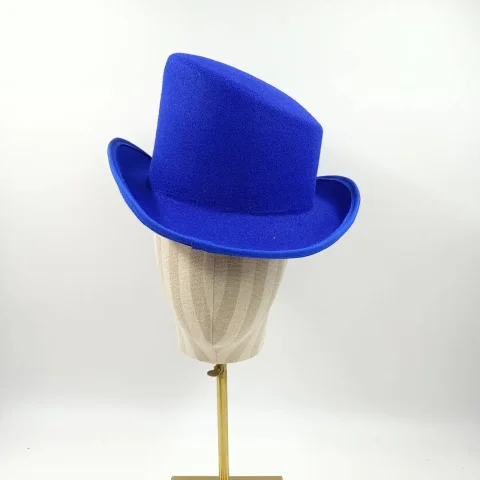 Sombrero de fieltro de copa alta para hombre y mujer, sombrero de ala ancha, color verde, azul real