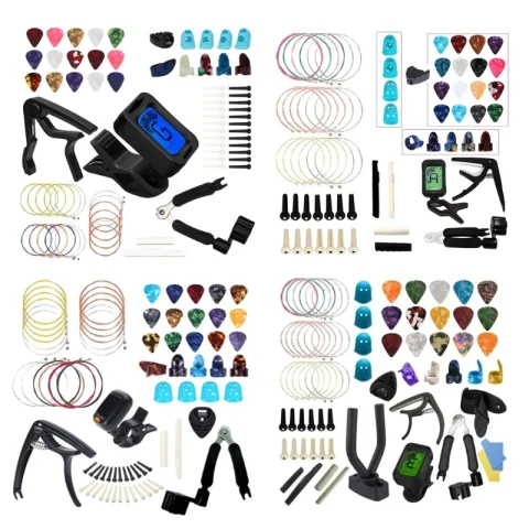 Kits accesorios para guitarra Púas guitarra, cejilla, afinador, cuerdas guitarra y cuerdas, sillín puente óseo y y