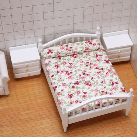 Accesorios creativos de decoración de dormitorio para muñecas, muebles en miniatura, muebles de casa de muñecas, cama/mesita de noche